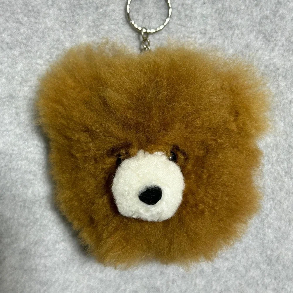 Peruvian Soul Alpaca Fur Bag Charm Keychain Brown Bear Fluffy Cute Bag Accessory